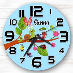 Cute Bugs Insects Personalised Gift For Kid's Bedroom Clock - Kids Clock, Children's Decor, Custom Wall - thumbnail 1