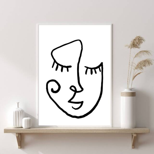 Face Line Art Print - Abstract Woman Drawing Wall Home Decor Prints - image 1