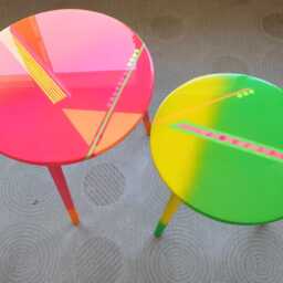 Orange Green Abstract Resin Side Tables, Vibrant Art Design Epoxy Round End Coffee Tables - thumbnail 2