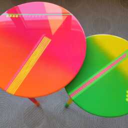 Orange Green Abstract Resin Side Tables, Vibrant Art Design Epoxy Round End Coffee Tables - thumbnail 3
