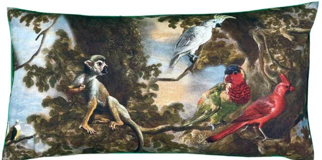 Beasties Cushion Cover Golden Age Art Renaissance Monkeys Trees Cockatoos Parrots Animals - image 1
