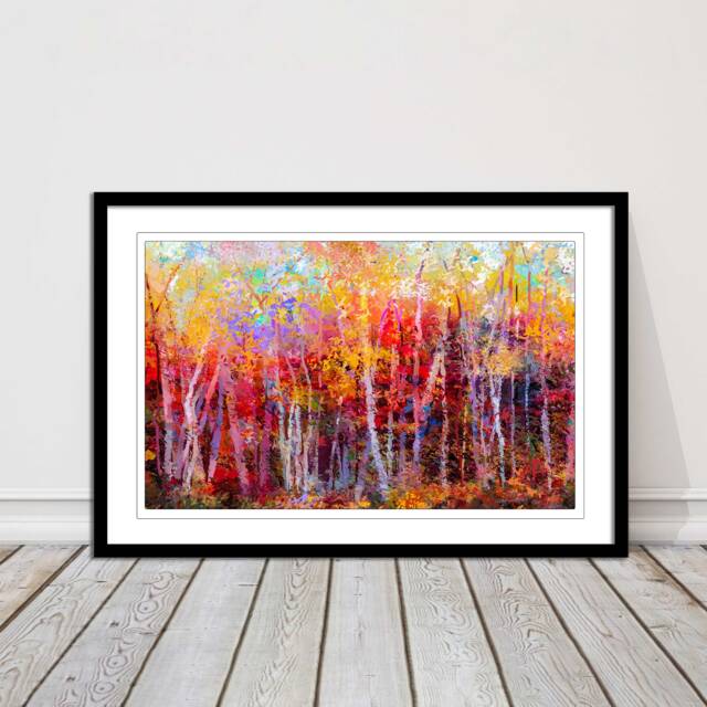 Colourful Autumn Trees. Oil Painting Print. Framed Picture With Choice Of Frame Colours - image 1