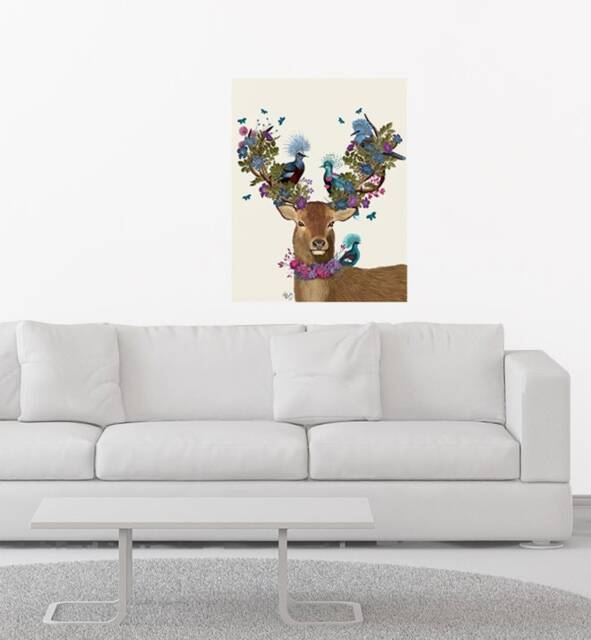 Deer Birdkeeper With Blue Pigeons Wall Sticker Decal - Kids Stickers, Animals Childrens Decals, Art, Room