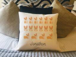 Personalised Corgi Dog Country Canvas Cushion - Customised Owner & Lover Linen Puppy Cover With Inner Filler - thumbnail 1