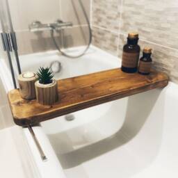 Wooden Bath Caddy, Rustic Bathtub Tray, Solid Wood Rack, Custom Board, Bathroom Accessories - thumbnail 2