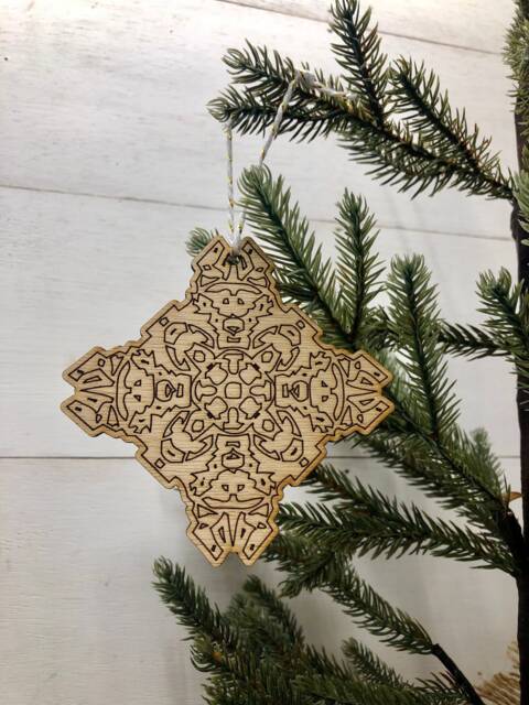 Boho Christmas Ornament, Style Wooden Decor, Natural Wood Bohemian Home Tree Holiday Decoration