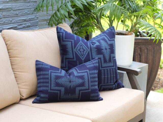 Harding Indigo Outdoor Pillow Cover, Navy Southwestern Cover - Made To Order - image 1