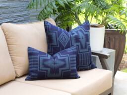Harding Indigo Outdoor Pillow Cover, Navy Southwestern Cover - Made To Order - thumbnail 1
