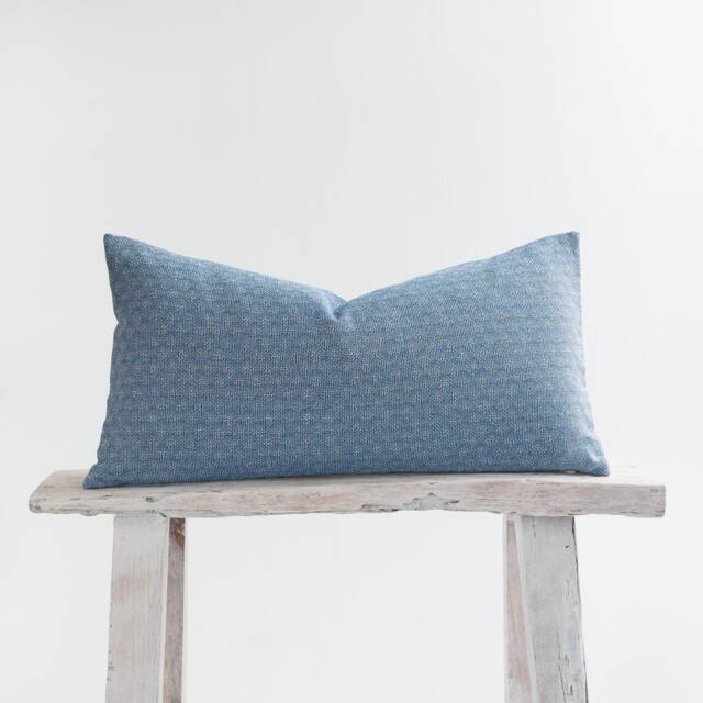 Textured Blue & White Woven Lumbar Pillow Cover, Bamboo Reverse - image 1