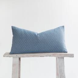 Textured Blue & White Woven Lumbar Pillow Cover, Bamboo Reverse - thumbnail 1