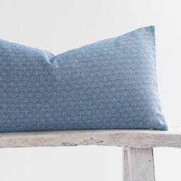 Textured Blue & White Woven Lumbar Pillow Cover, Bamboo Reverse - thumbnail 2