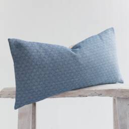 Textured Blue & White Woven Lumbar Pillow Cover, Bamboo Reverse - thumbnail 3
