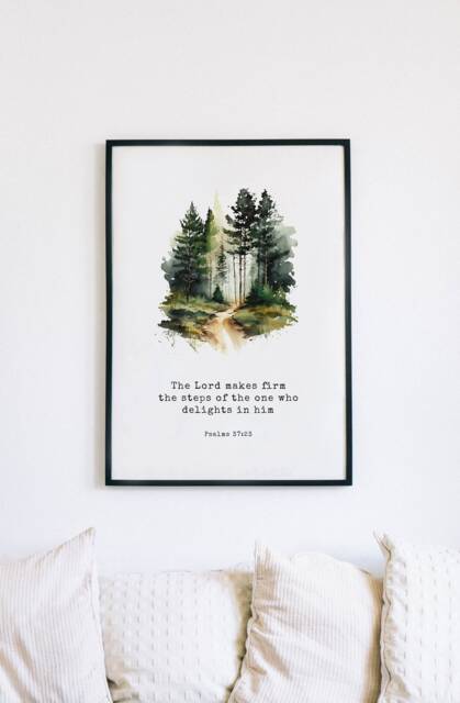 Christian Wall Art Psalm 37 Print, Gifts, Religious Home Prints Faith The Lord Makes Firm - image 1