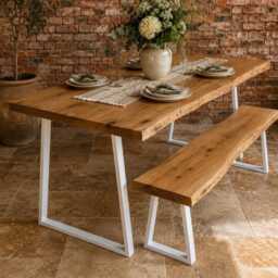 Fixed Length Solid Oak Industrial Steel Trapezium Frame Rustic Dining Table - thumbnail 2