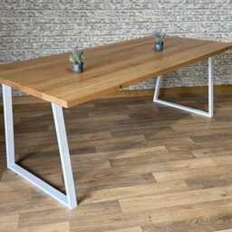 Fixed Length Solid Oak Industrial Steel Trapezium Frame Rustic Dining Table - thumbnail 4