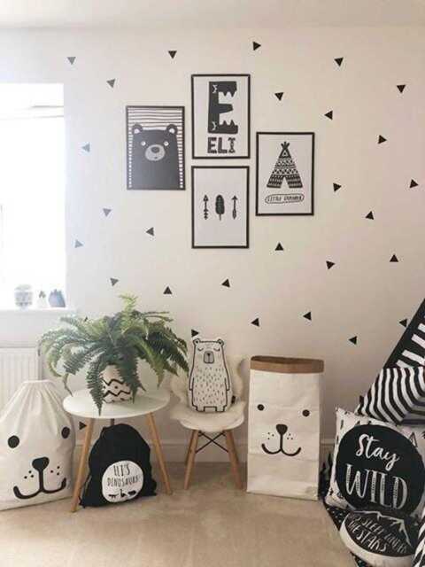 Triangle Wall Decals For Kids Rooms, Boho Style Stickers, Cool Monochrome Playroom Decor, Neutral Nursery Peel & Stick Art - image 1