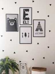 Triangle Wall Decals For Kids Rooms, Boho Style Stickers, Cool Monochrome Playroom Decor, Neutral Nursery Peel & Stick Art - thumbnail 3