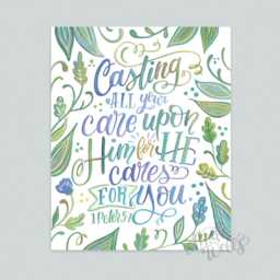 1 Peter 57 Casting All Your Cares Upon Him For He You - Makewells Bible Verse Art Print Scripture Wall Decor - thumbnail 2