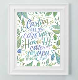 1 Peter 57 Casting All Your Cares Upon Him For He You - Makewells Bible Verse Art Print Scripture Wall Decor - thumbnail 1