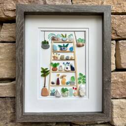Sea Glass Plant Collage, Framed Beach Pebble Art - 8x10 - thumbnail 2