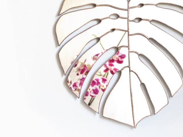 stained Glass Monstera Leaf Mirror, Modern Home Decor Wall Hanging - image 1