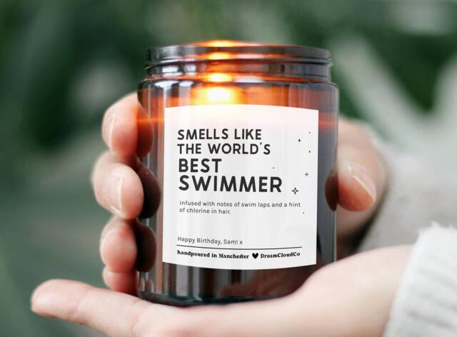 Birthday Gift For Swimmers Friend Him Mum Sister - Personalized Candle Swim Coach Team Secret Santa Christmas Present S - image 1
