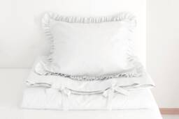 White Cotton Bedding Set - Ruffle Pillowcase With Envelop Closure, Crib Duvet Cover - thumbnail 1