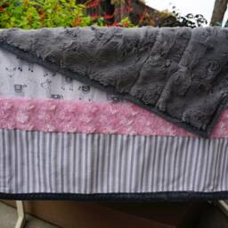 Handmade Modern Baby Minky Blanket Gray, Pink & White Lama Printed - thumbnail 3