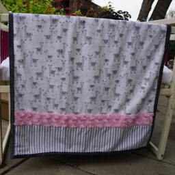 Handmade Modern Baby Minky Blanket Gray, Pink & White Lama Printed - thumbnail 2