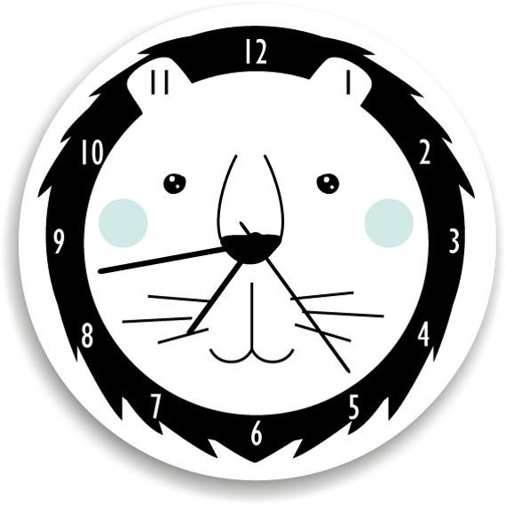Lion Wall Clock - Kids Room Decor-Black & White Nursery Nursery Art Bedroom Decor - image 1