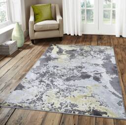 New Modern Ochre Gold Silver Grey Splash Design Rug Colourful Silky Soft Good Quality Floor Area Mats UK - thumbnail 1
