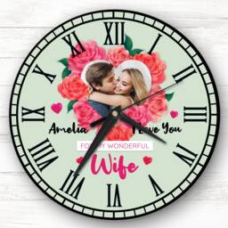 Wife I Love You Photo Valentine's Day Gift Anniversary Green Personalised Clock - thumbnail 1