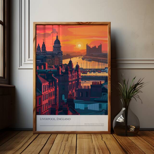 Liverpool Sunset Art Print England Travel Poster - image 1