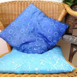 Hand Painted Silk Cushion Cover in Light & Dark Blue With A Rustic Circular Pattern. Ooak Original Designed Homeware. Gift For The Home - thumbnail 2