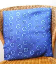 Hand Painted Silk Cushion Cover in Light & Dark Blue With A Rustic Circular Pattern. Ooak Original Designed Homeware. Gift For The Home