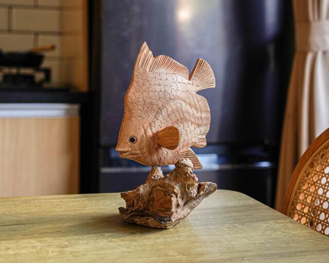 Wooden Fish Statue 8 Inch/20 cm, Table Decor, Statue, Nature Sculpture, Living Room, Home Room Gift For Her - image 1