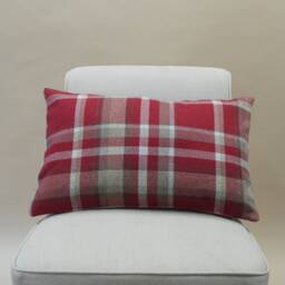 Cosy Checked Xl Rectangular Cushion in Red. Double Sided. 23X15