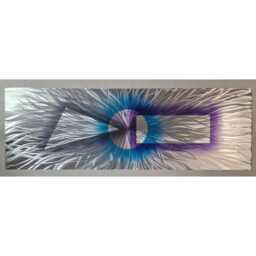Modern Abstract Metal Wall Art, Silver Grey Teal Purple, Indoor/Outdoor - thumbnail 3