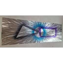 Modern Abstract Metal Wall Art, Silver Grey Teal Purple, Indoor/Outdoor - thumbnail 1