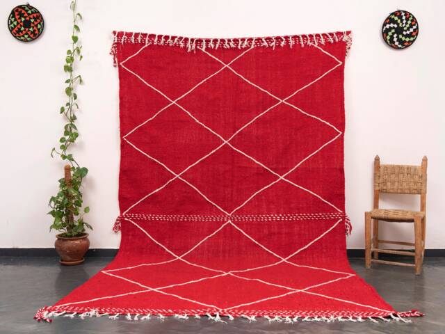 Handmade Red Zanafi Kilim Rug Moroccan Berber Cotton Carpet - 7x10 Ft - image 1
