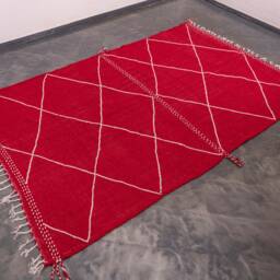 Handmade Red Zanafi Kilim Rug Moroccan Berber Cotton Carpet - 7x10 Ft - thumbnail 2