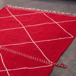 Handmade Red Zanafi Kilim Rug Moroccan Berber Cotton Carpet - 7x10 Ft - thumbnail 3