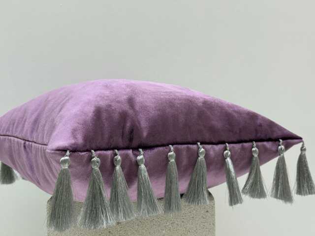 Iridescent Purple Velvet Pillowcase With Silver Tassels, Decorative Sofa Pillow Cases, Throw Pillow, Solid Cover, Modern - image 1