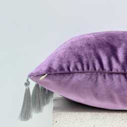 Iridescent Purple Velvet Pillowcase With Silver Tassels, Decorative Sofa Pillow Cases, Throw Pillow, Solid Cover, Modern - thumbnail 3