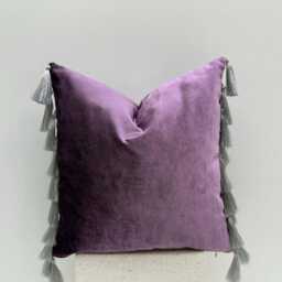 Iridescent Purple Velvet Pillowcase With Silver Tassels, Decorative Sofa Pillow Cases, Throw Pillow, Solid Cover, Modern - thumbnail 4