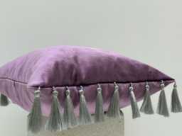 Iridescent Purple Velvet Pillowcase With Silver Tassels, Decorative Sofa Pillow Cases, Throw Pillow, Solid Cover, Modern - thumbnail 1