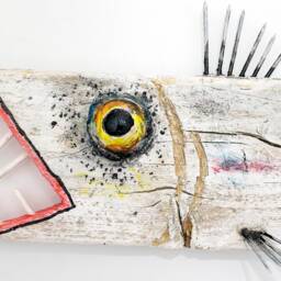 Reclaimed Wood Fish Sculpture - Rustic Coastal Wall Art, Handmade Spain - thumbnail 2