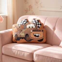Personalized Tow Mater Pillow, Custom Name Kids Cars Character Nursery Decor, Race Car Bedroom Cushion - thumbnail 2