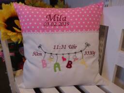 Pillow With Name For Birth - Baby Clothesline Pink 07 - thumbnail 1