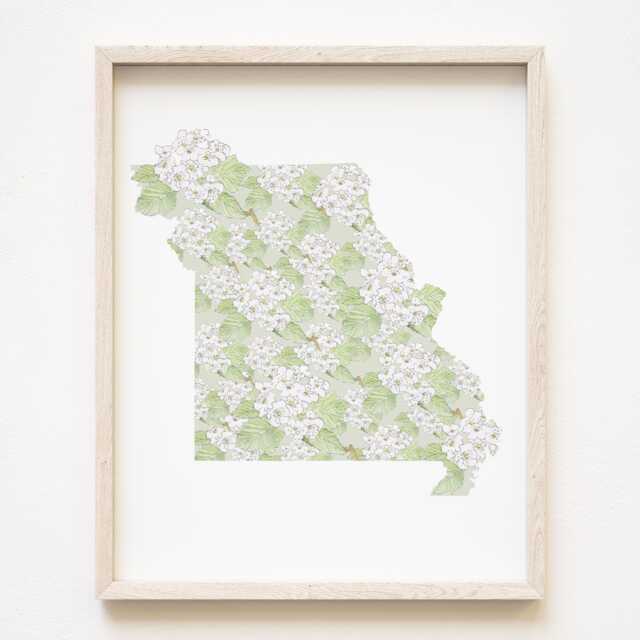 Missouri State Flower Map Watercolor Hawthorne - Art Print Wall Graduation Wedding Realtor Moving Gift Midwest Floral - image 1